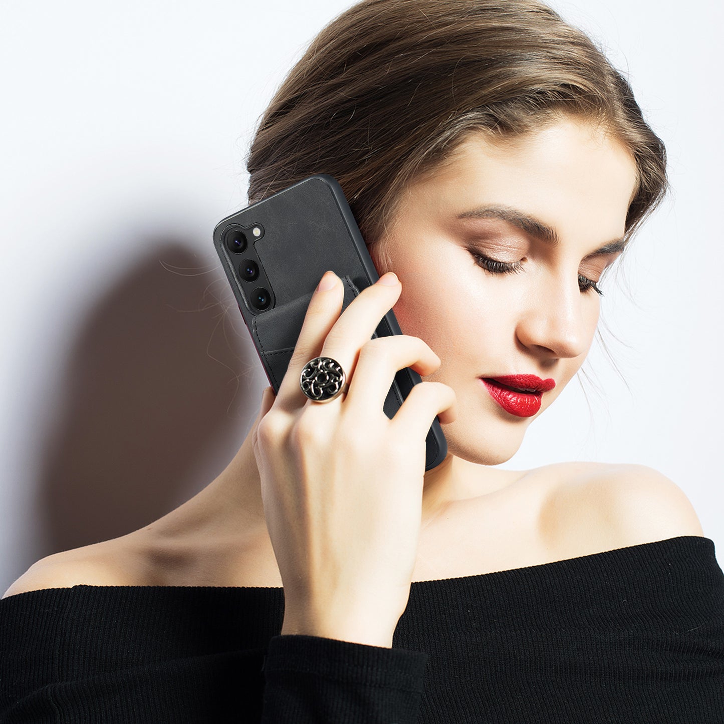 FIERRE SHANN For Samsung Galaxy S24+ Case RFID Blocking PU Leather+TPU Phone Cover - Black