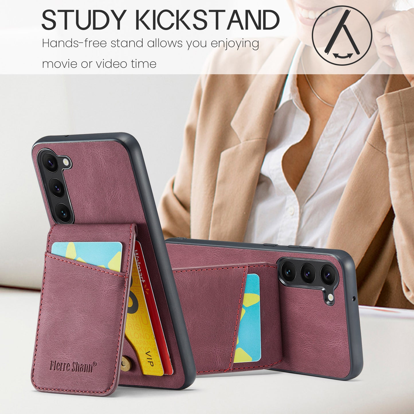 FIERRE SHANN For Samsung Galaxy S24+ Case RFID Blocking PU Leather+TPU Phone Cover - Red