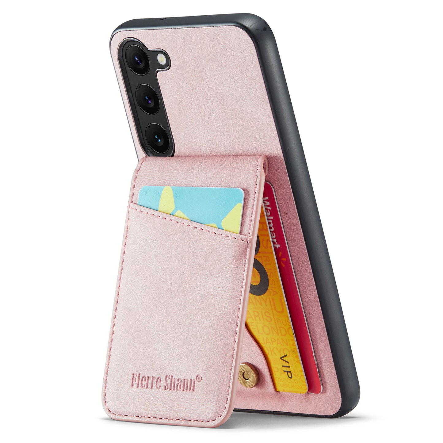 FIERRE SHANN For Samsung Galaxy S24+ Case RFID Blocking PU Leather+TPU Phone Cover - Pink