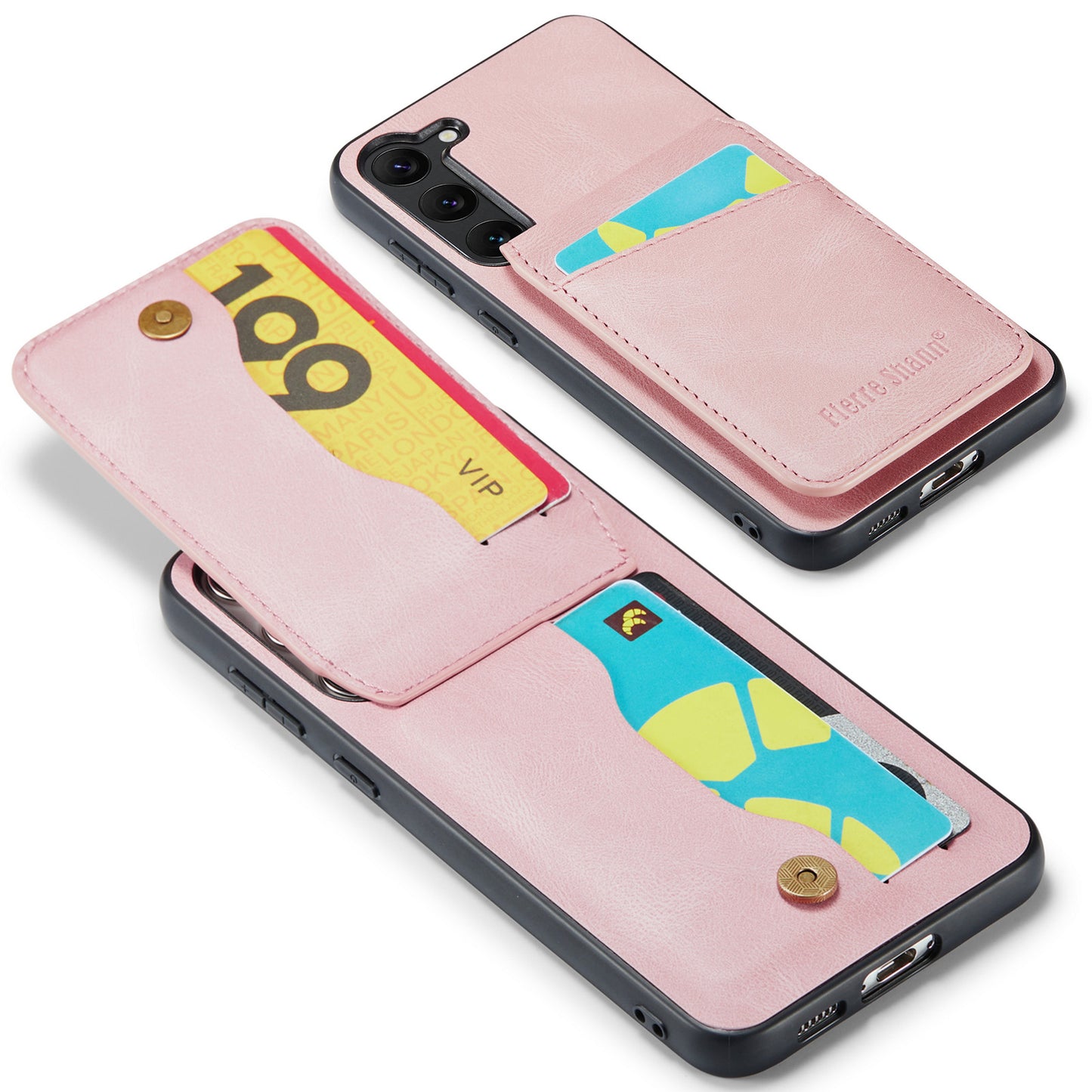 FIERRE SHANN For Samsung Galaxy S24+ Case RFID Blocking PU Leather+TPU Phone Cover - Pink