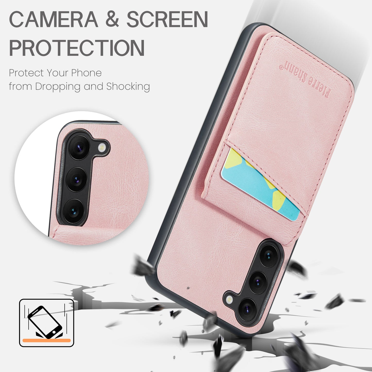 FIERRE SHANN For Samsung Galaxy S24+ Case RFID Blocking PU Leather+TPU Phone Cover - Pink