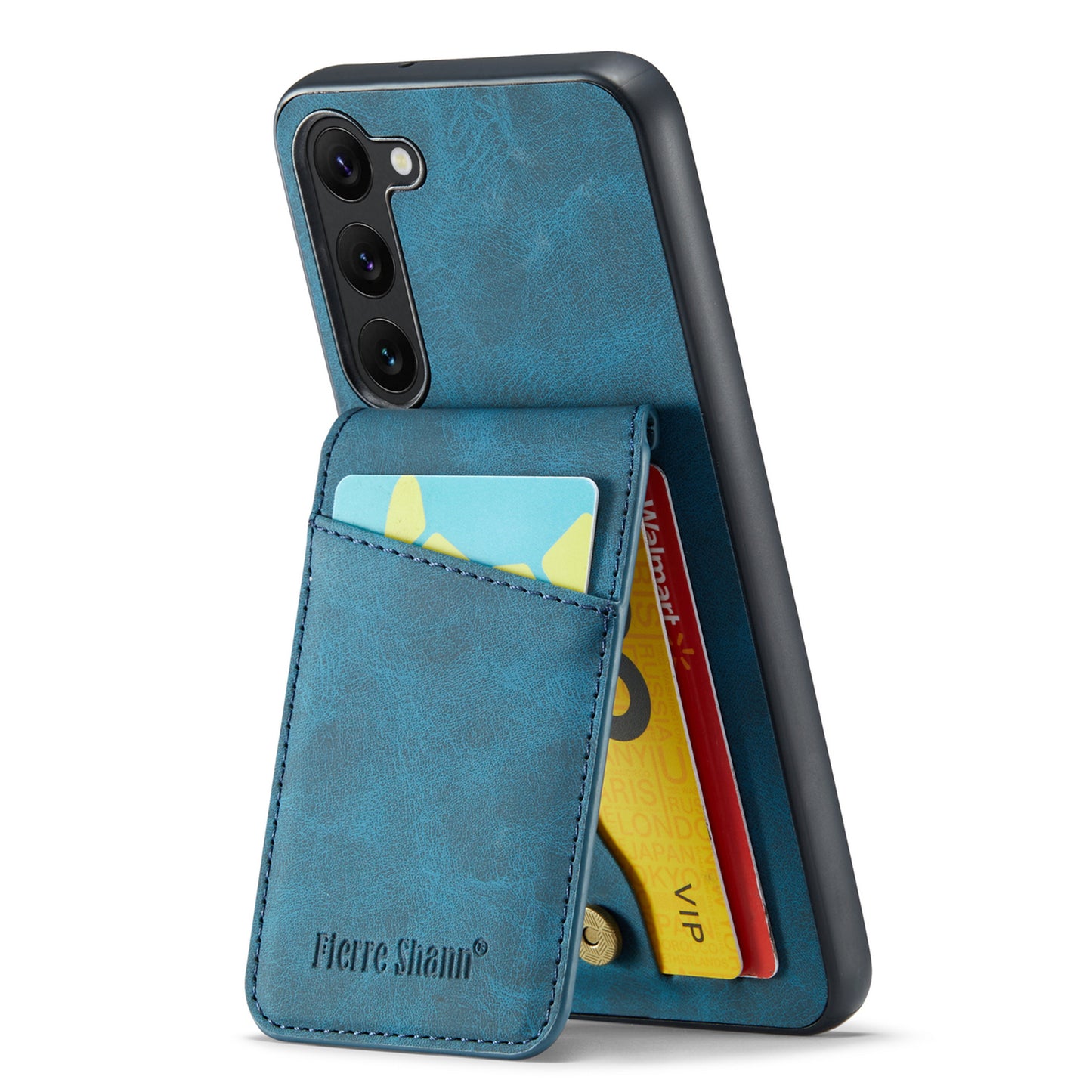 FIERRE SHANN For Samsung Galaxy S24+ Case RFID Blocking PU Leather+TPU Phone Cover - Blue