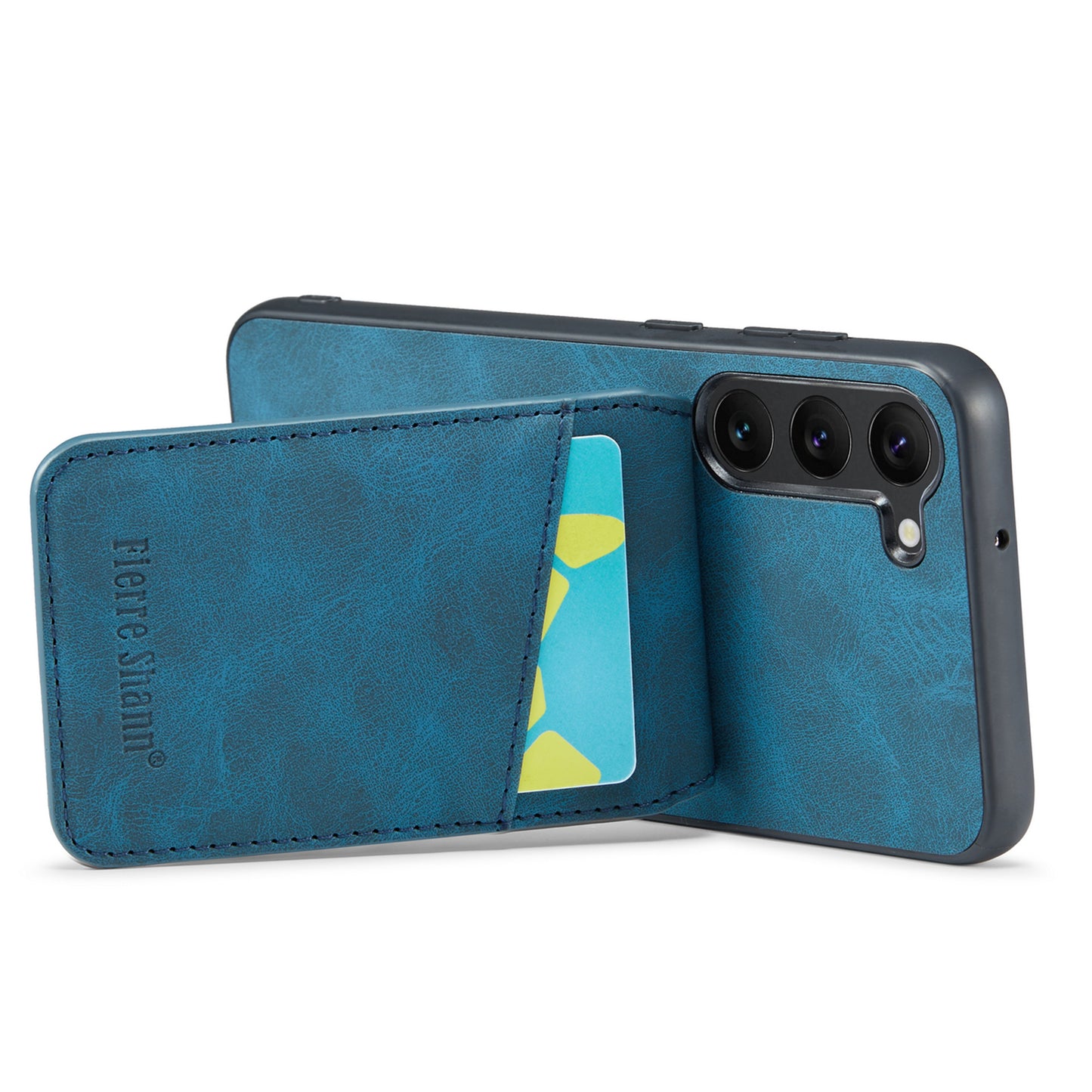 FIERRE SHANN For Samsung Galaxy S24+ Case RFID Blocking PU Leather+TPU Phone Cover - Blue