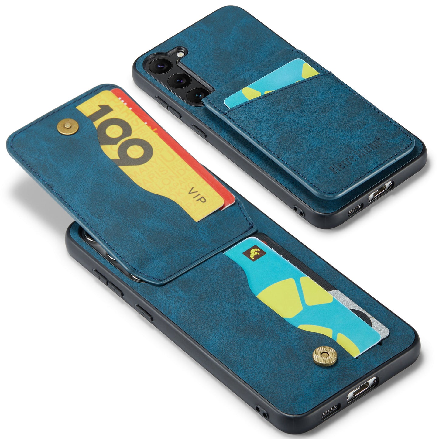 FIERRE SHANN For Samsung Galaxy S24+ Case RFID Blocking PU Leather+TPU Phone Cover - Blue