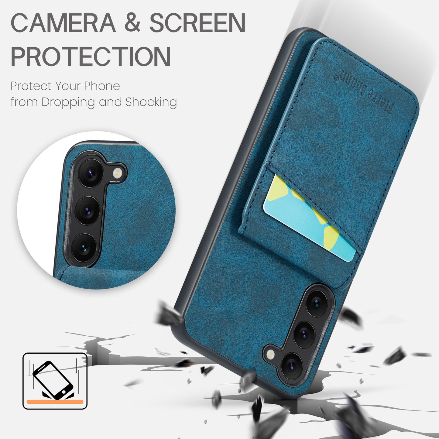 FIERRE SHANN For Samsung Galaxy S24+ Case RFID Blocking PU Leather+TPU Phone Cover - Blue