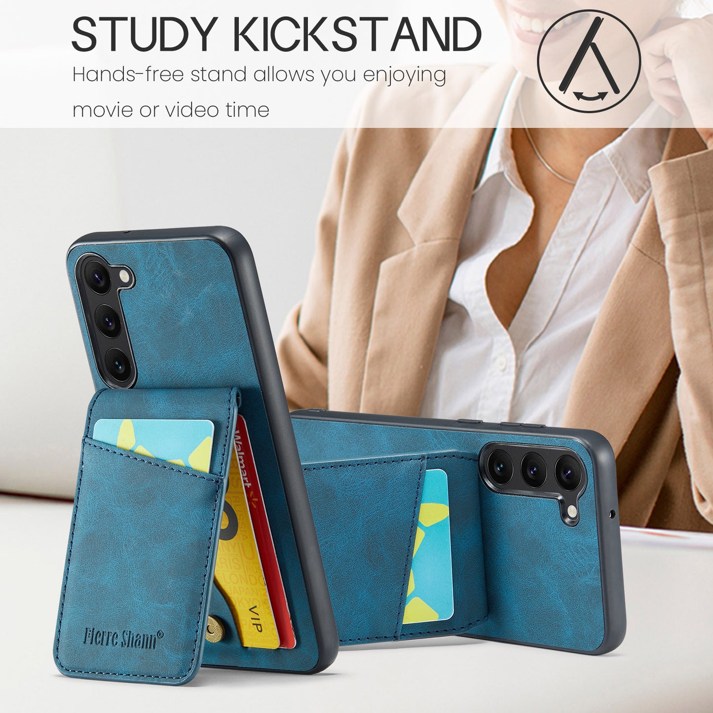 FIERRE SHANN For Samsung Galaxy S24+ Case RFID Blocking PU Leather+TPU Phone Cover - Blue