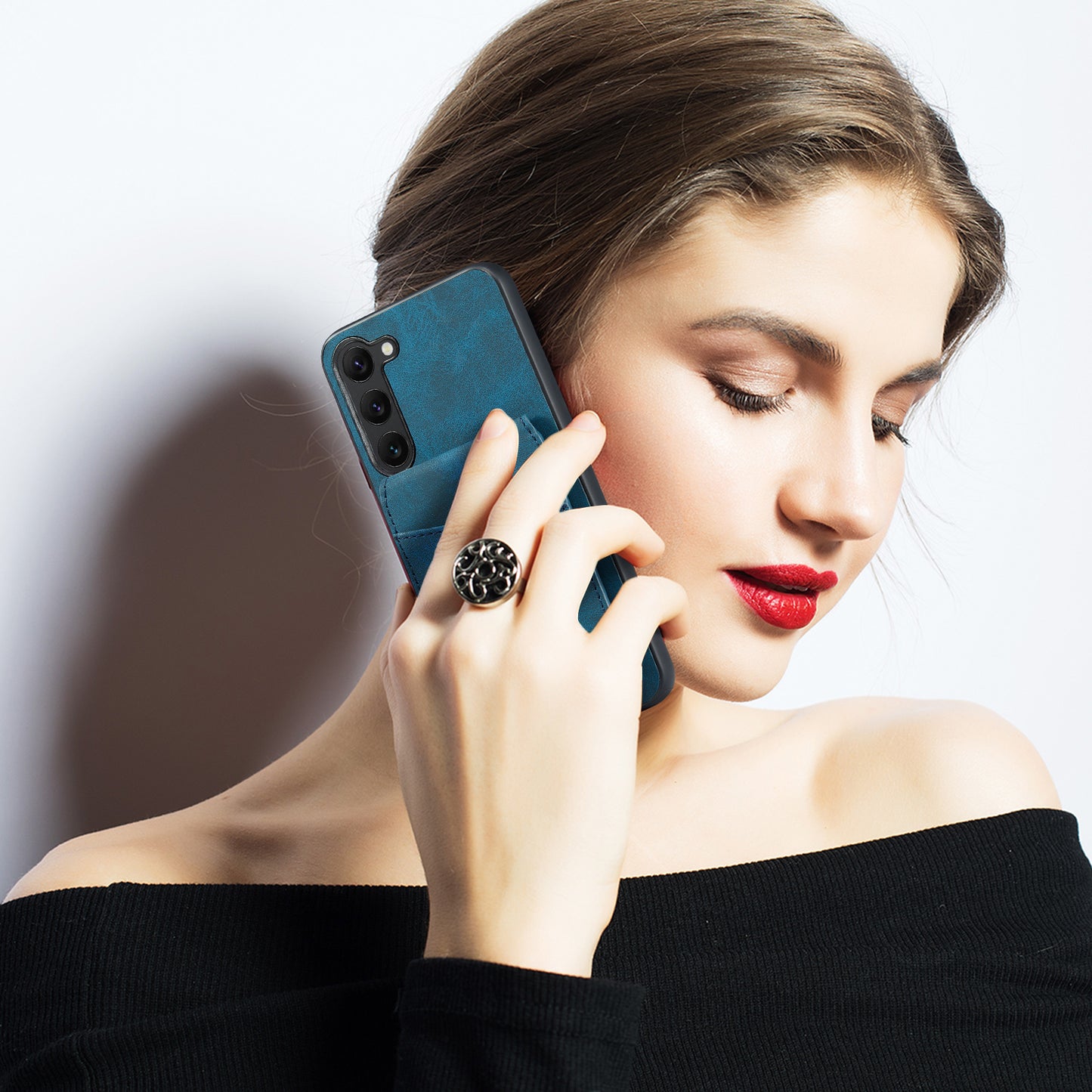FIERRE SHANN For Samsung Galaxy S24+ Case RFID Blocking PU Leather+TPU Phone Cover - Blue
