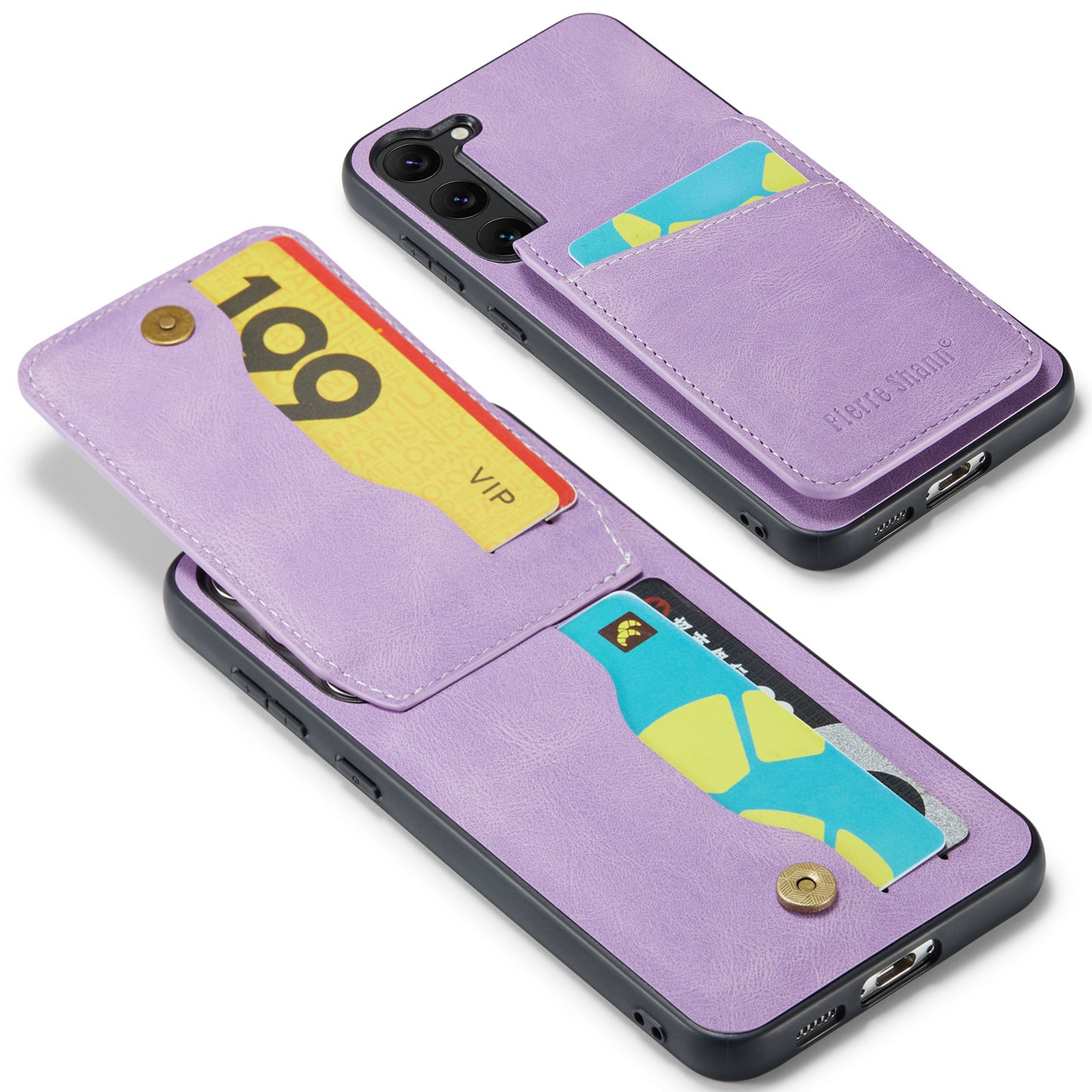 FIERRE SHANN For Samsung Galaxy S24+ Case RFID Blocking PU Leather+TPU Phone Cover - Purple