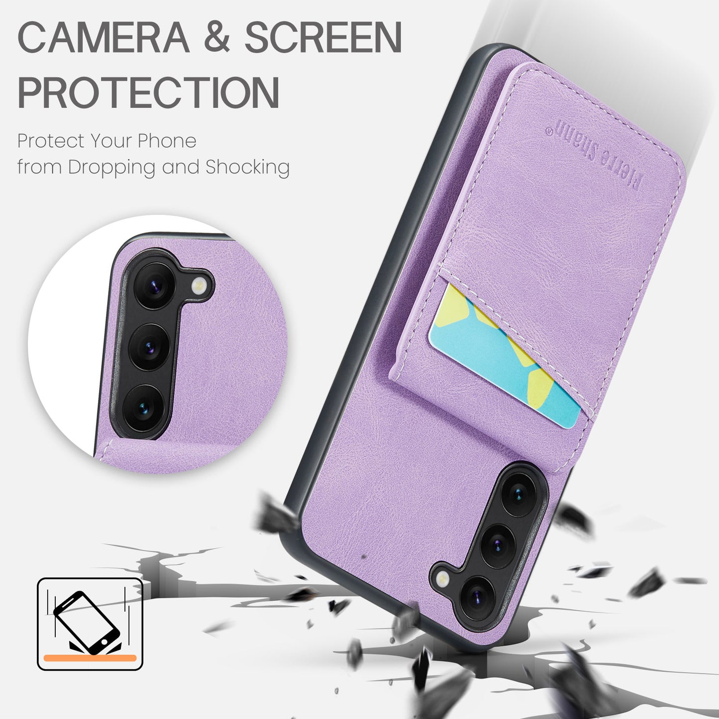 FIERRE SHANN For Samsung Galaxy S24+ Case RFID Blocking PU Leather+TPU Phone Cover - Purple