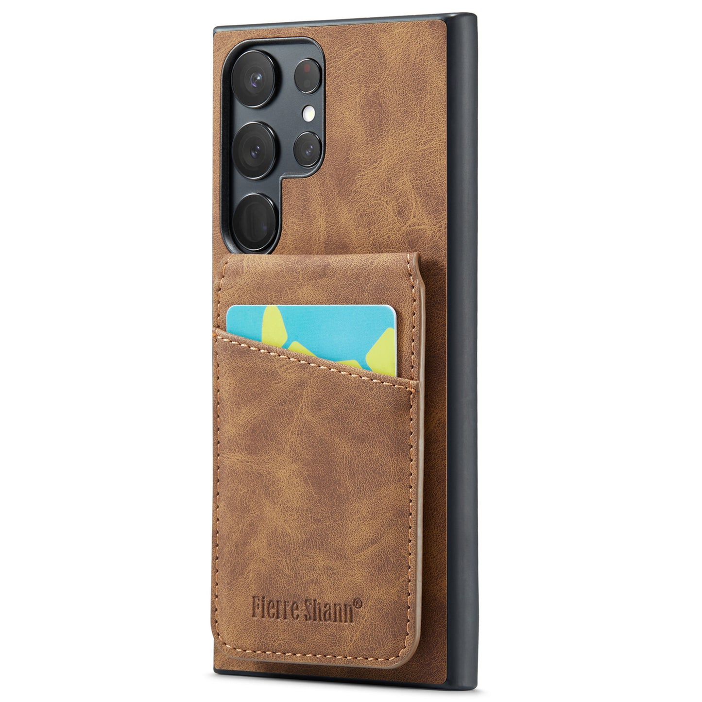 FIERRE SHANN For Samsung Galaxy S24 Ultra Case Crazy Horse Texture Card Slots Phone Cover - Brown