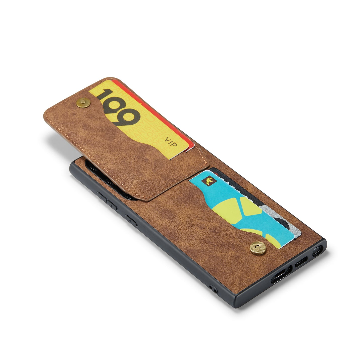 FIERRE SHANN For Samsung Galaxy S24 Ultra Case Crazy Horse Texture Card Slots Phone Cover - Brown