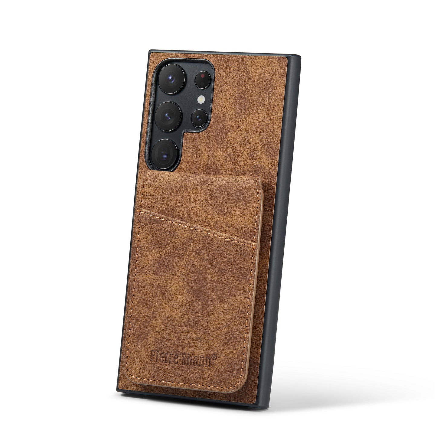 FIERRE SHANN For Samsung Galaxy S24 Ultra Case Crazy Horse Texture Card Slots Phone Cover - Brown