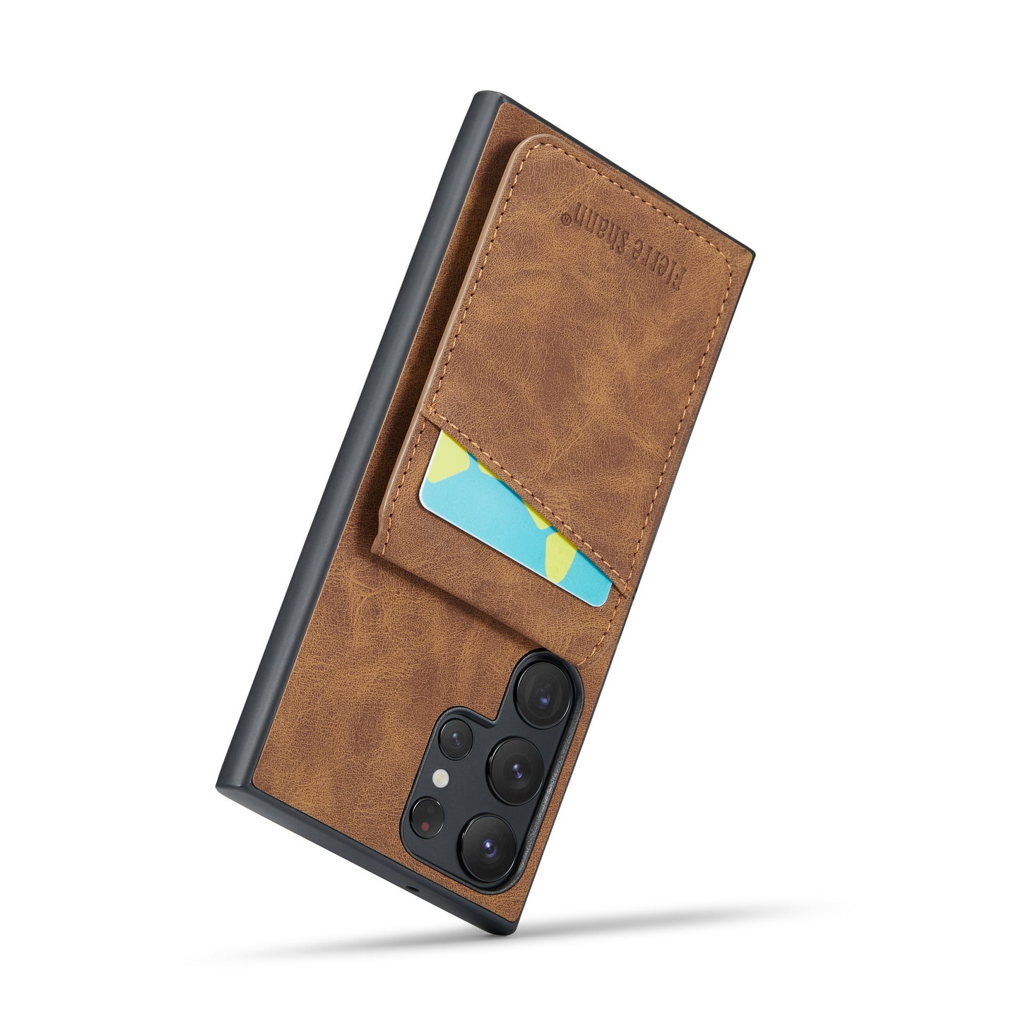 FIERRE SHANN For Samsung Galaxy S24 Ultra Case Crazy Horse Texture Card Slots Phone Cover - Brown