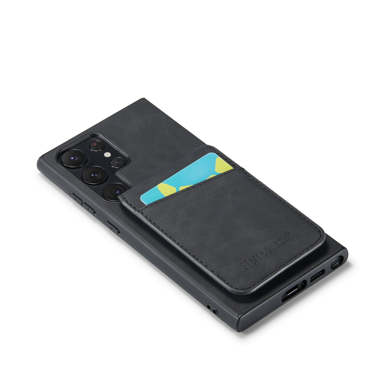 FIERRE SHANN For Samsung Galaxy S24 Ultra Case Crazy Horse Texture Card Slots Phone Cover - Black