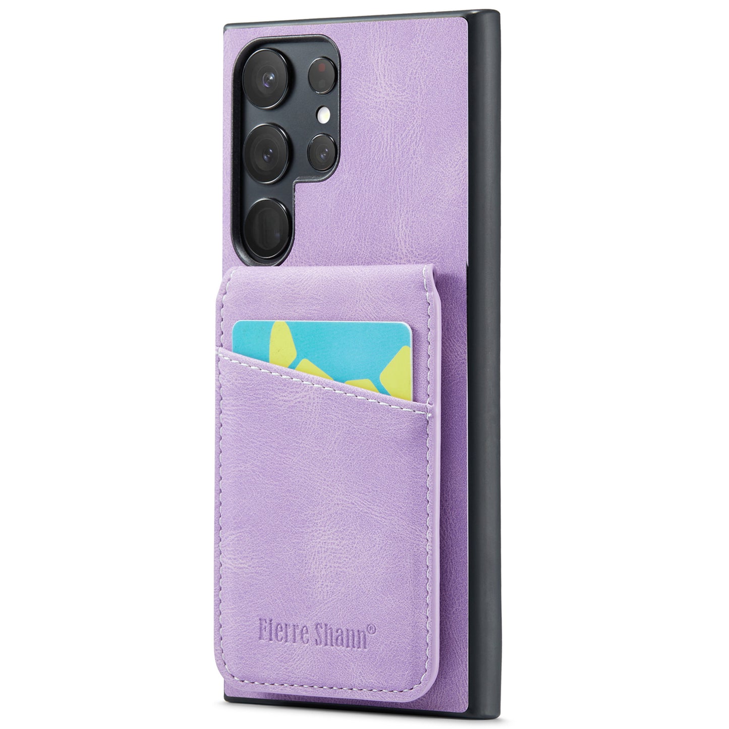FIERRE SHANN For Samsung Galaxy S24 Ultra Case Crazy Horse Texture Card Slots Phone Cover - Purple