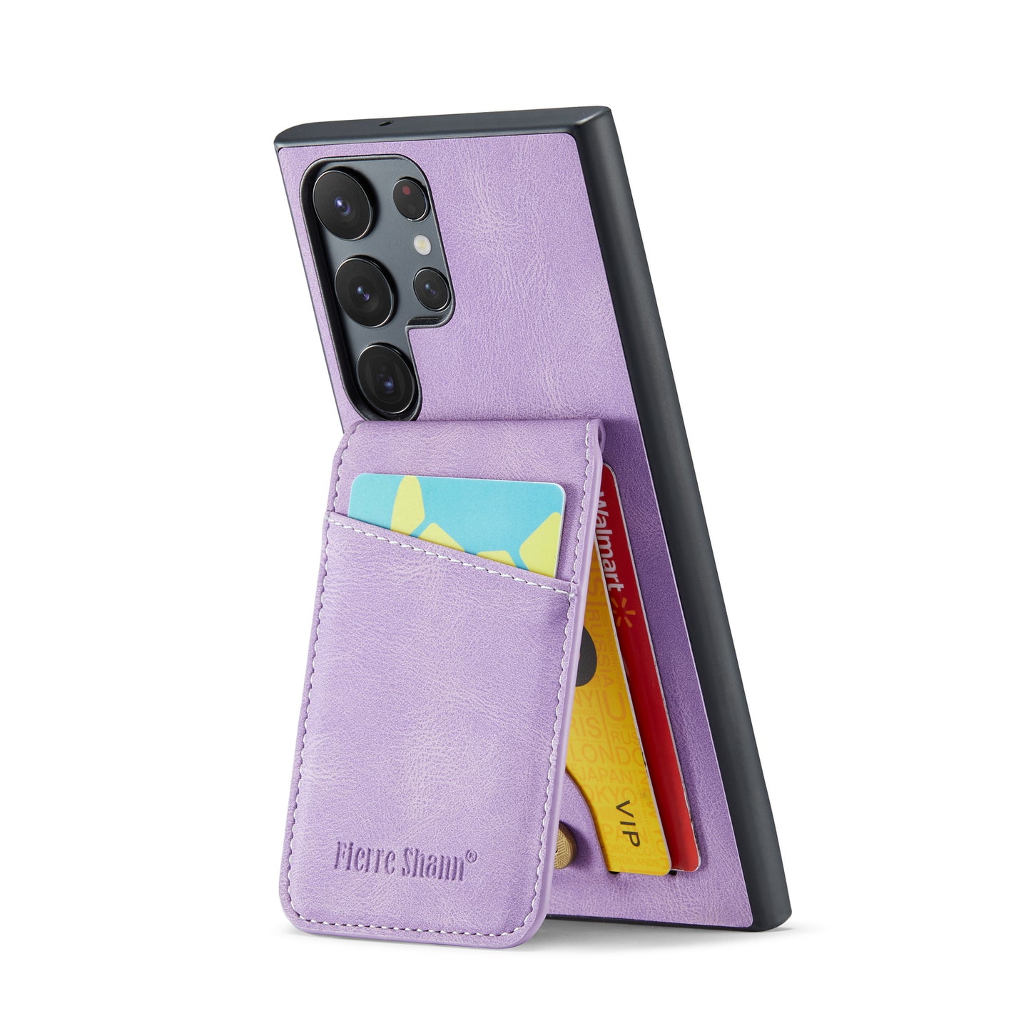 FIERRE SHANN For Samsung Galaxy S24 Ultra Case Crazy Horse Texture Card Slots Phone Cover - Purple