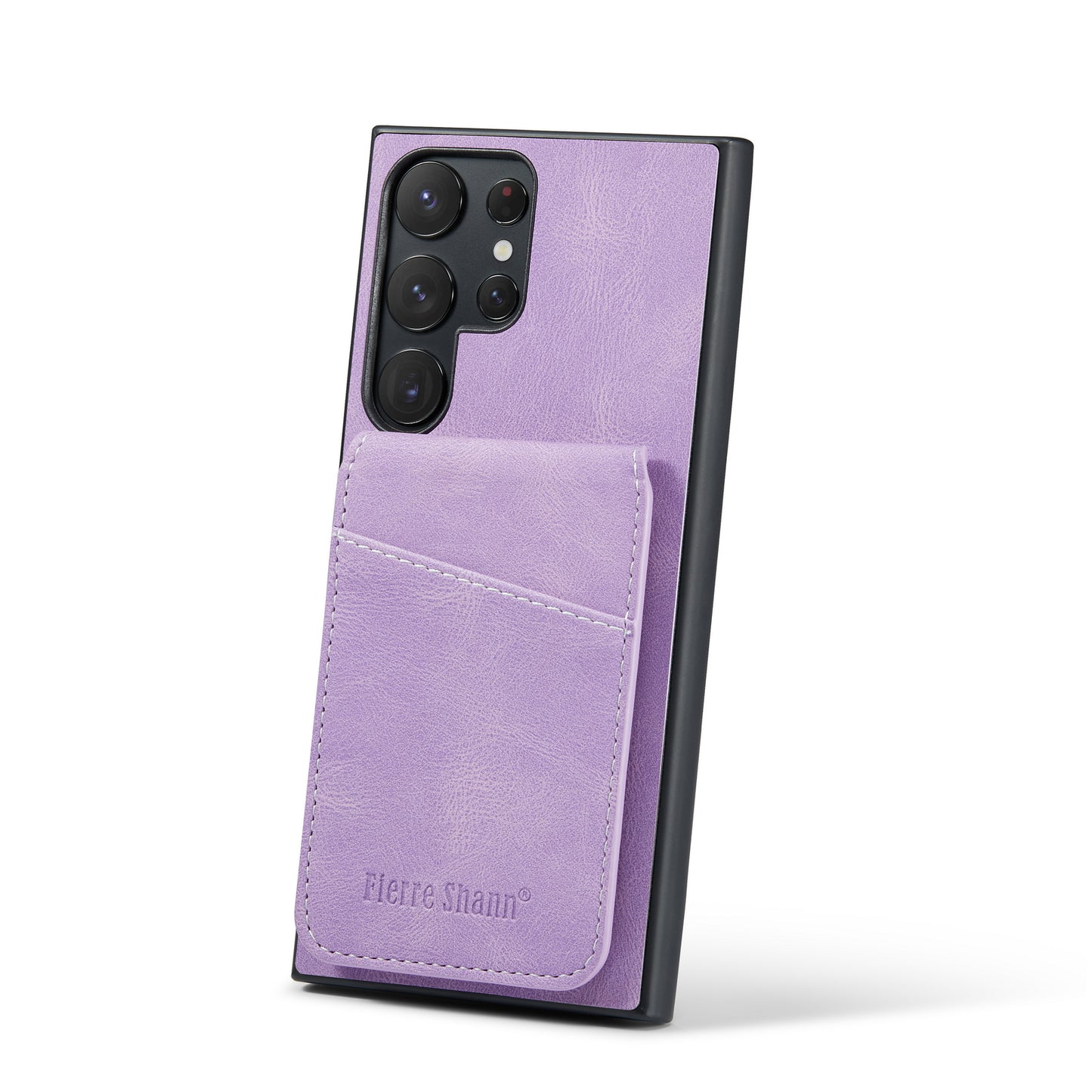 FIERRE SHANN For Samsung Galaxy S24 Ultra Case Crazy Horse Texture Card Slots Phone Cover - Purple