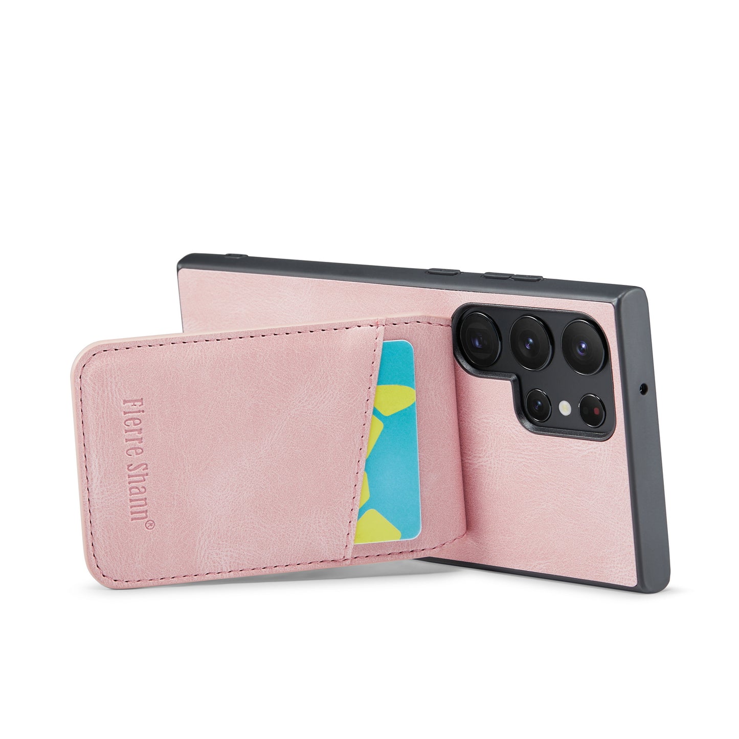 FIERRE SHANN For Samsung Galaxy S24 Ultra Case Crazy Horse Texture Card Slots Phone Cover - Pink