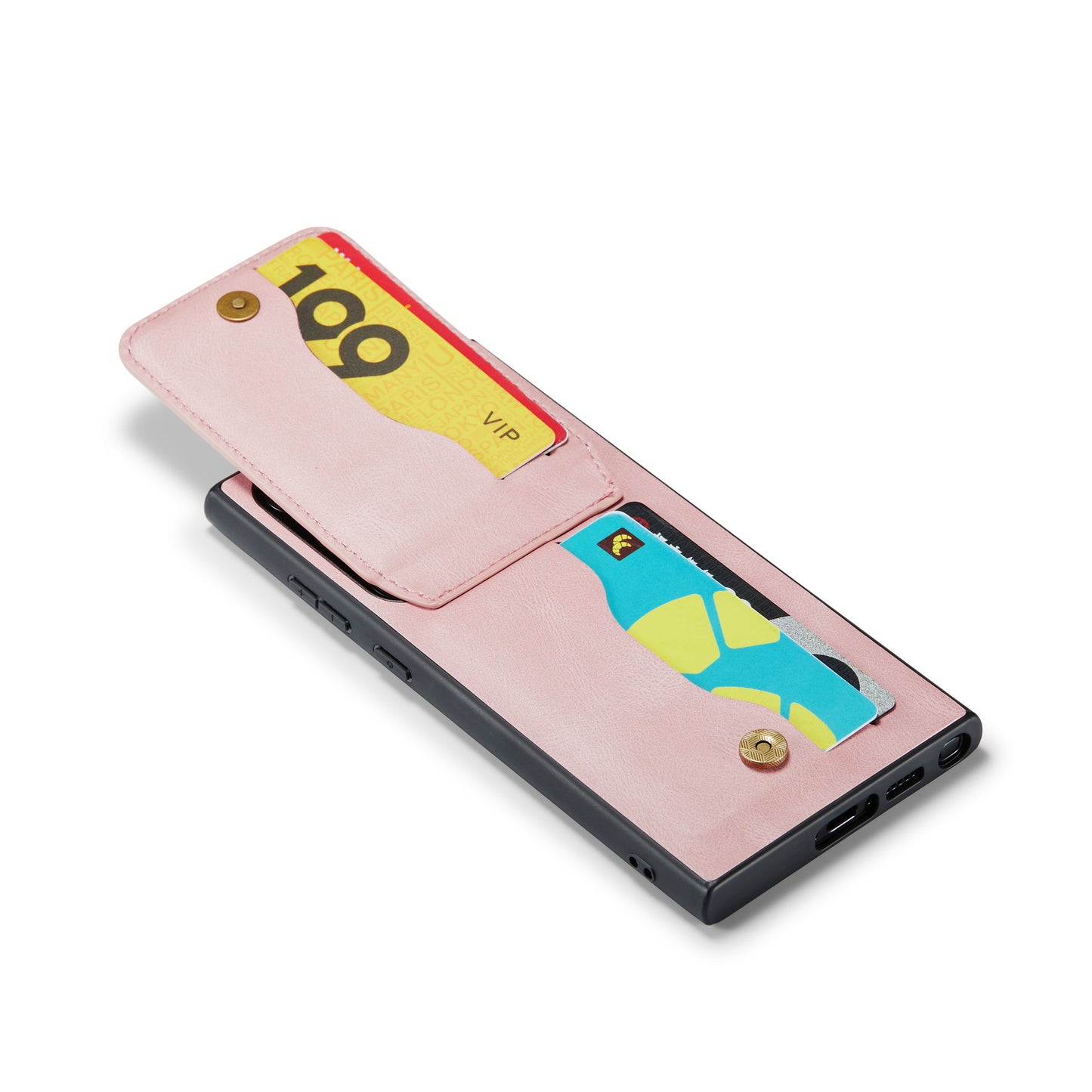 FIERRE SHANN For Samsung Galaxy S24 Ultra Case Crazy Horse Texture Card Slots Phone Cover - Pink