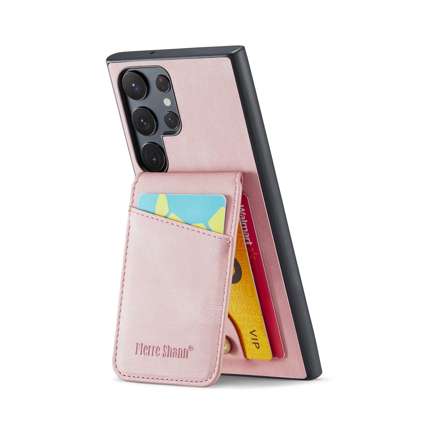 FIERRE SHANN For Samsung Galaxy S24 Ultra Case Crazy Horse Texture Card Slots Phone Cover - Pink