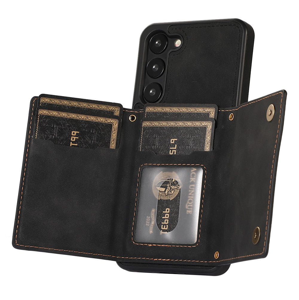 For Samsung Galaxy S24+ Case Wallet RFID Blocking Phone Kickstand Cover - Black