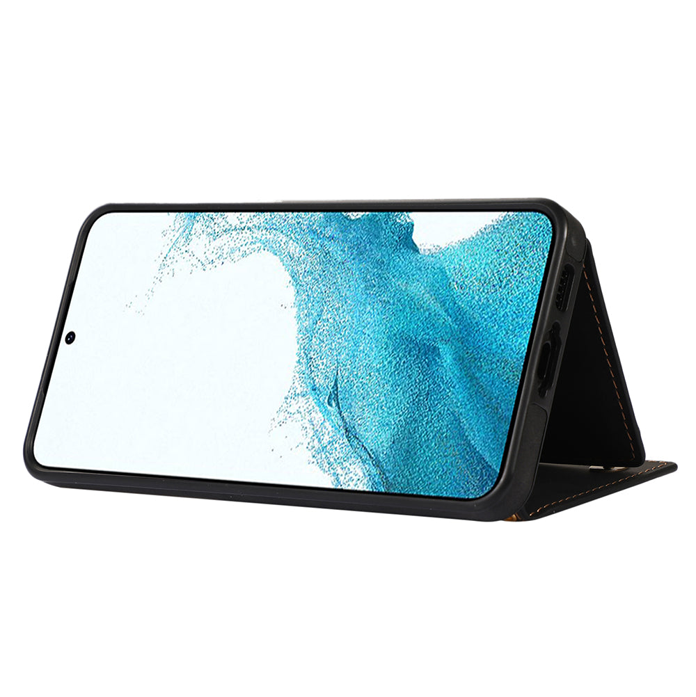 For Samsung Galaxy S24+ Case Wallet RFID Blocking Phone Kickstand Cover - Black