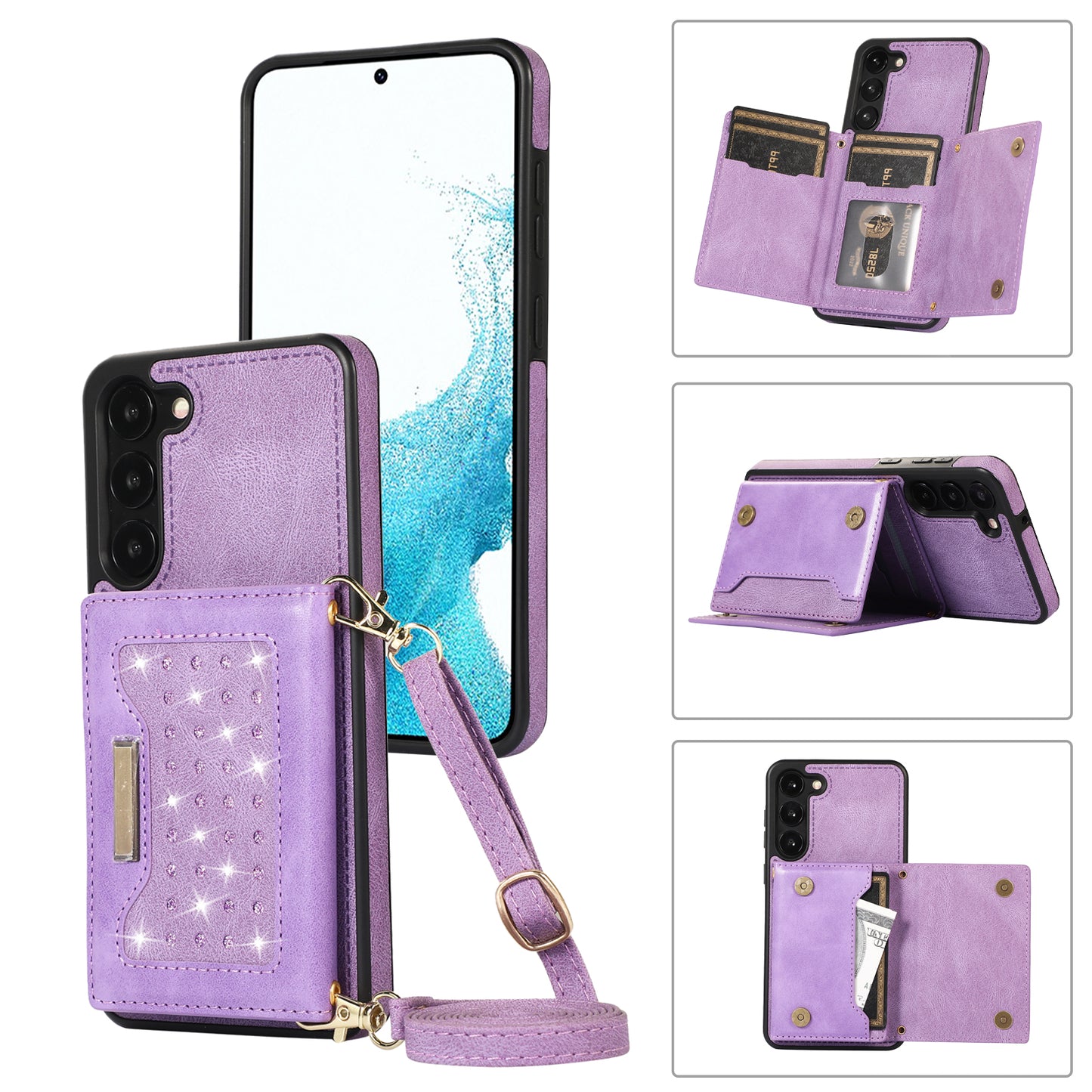 For Samsung Galaxy S24+ Case Wallet RFID Blocking Phone Kickstand Cover - Purple