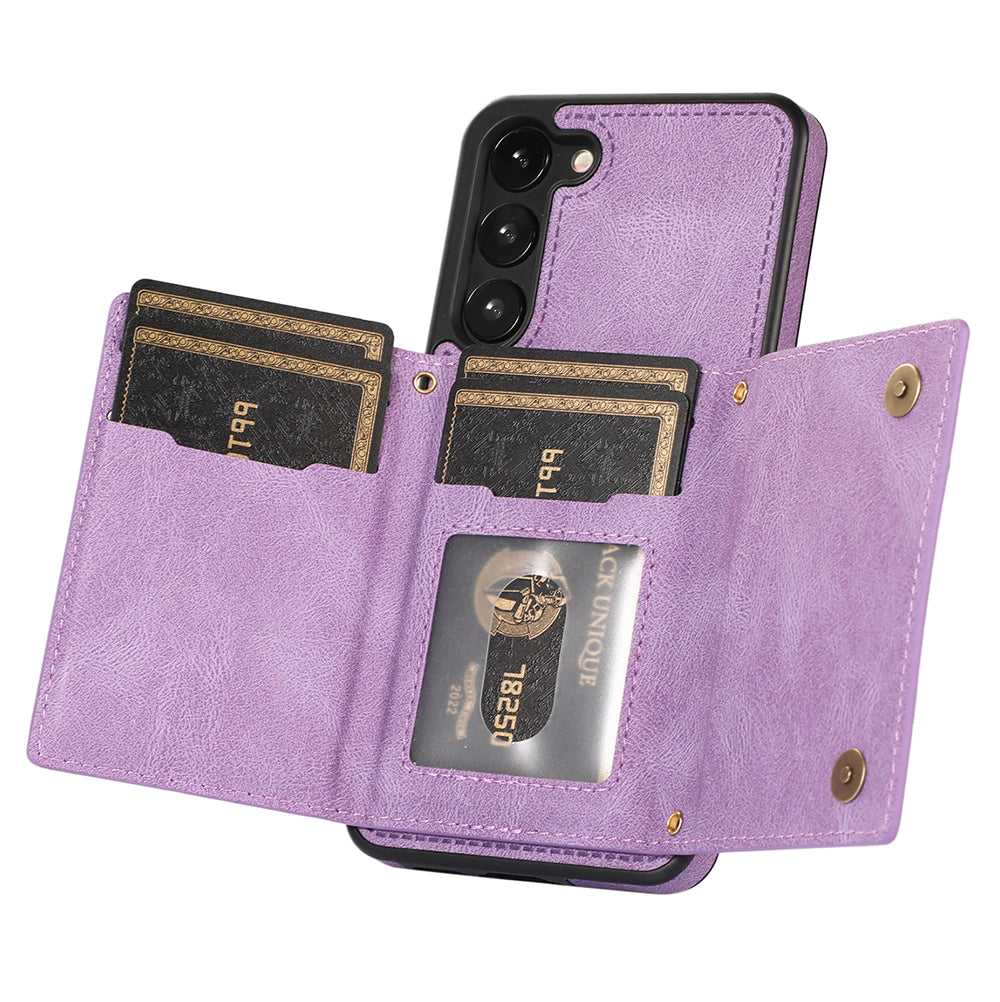 For Samsung Galaxy S24+ Case Wallet RFID Blocking Phone Kickstand Cover - Purple