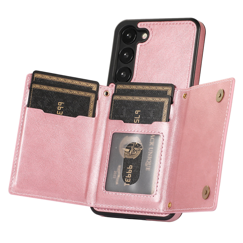 For Samsung Galaxy S24+ Case Wallet RFID Blocking Phone Kickstand Cover - Rose Gold