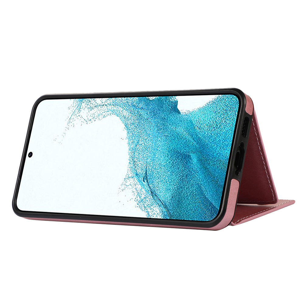 For Samsung Galaxy S24+ Case Wallet RFID Blocking Phone Kickstand Cover - Rose Gold