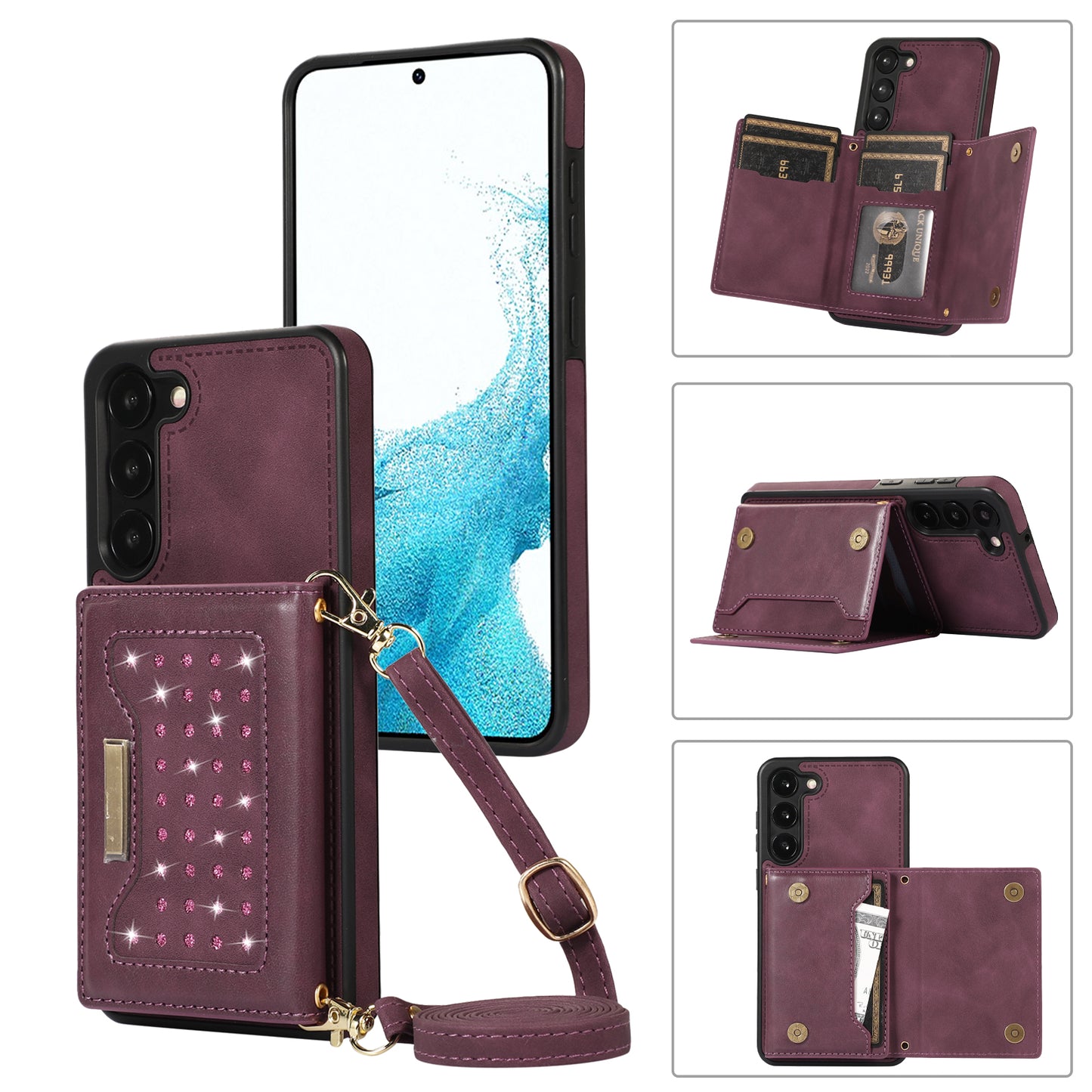 For Samsung Galaxy S24+ Case Wallet RFID Blocking Phone Kickstand Cover - Red