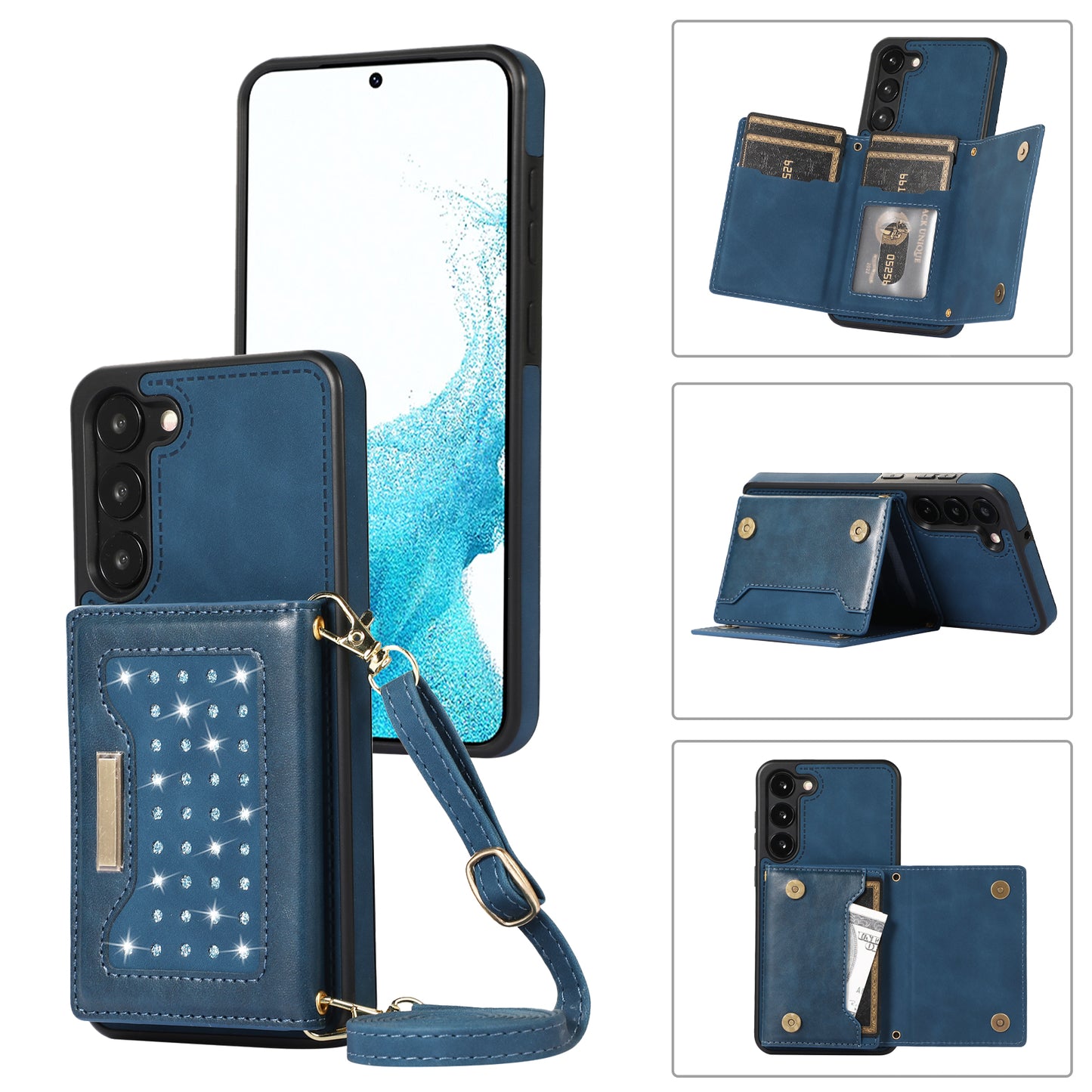 For Samsung Galaxy S24+ Case Wallet RFID Blocking Phone Kickstand Cover - Blue
