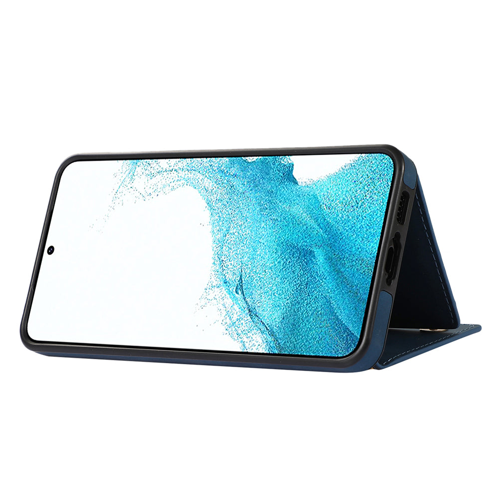 For Samsung Galaxy S24+ Case Wallet RFID Blocking Phone Kickstand Cover - Blue