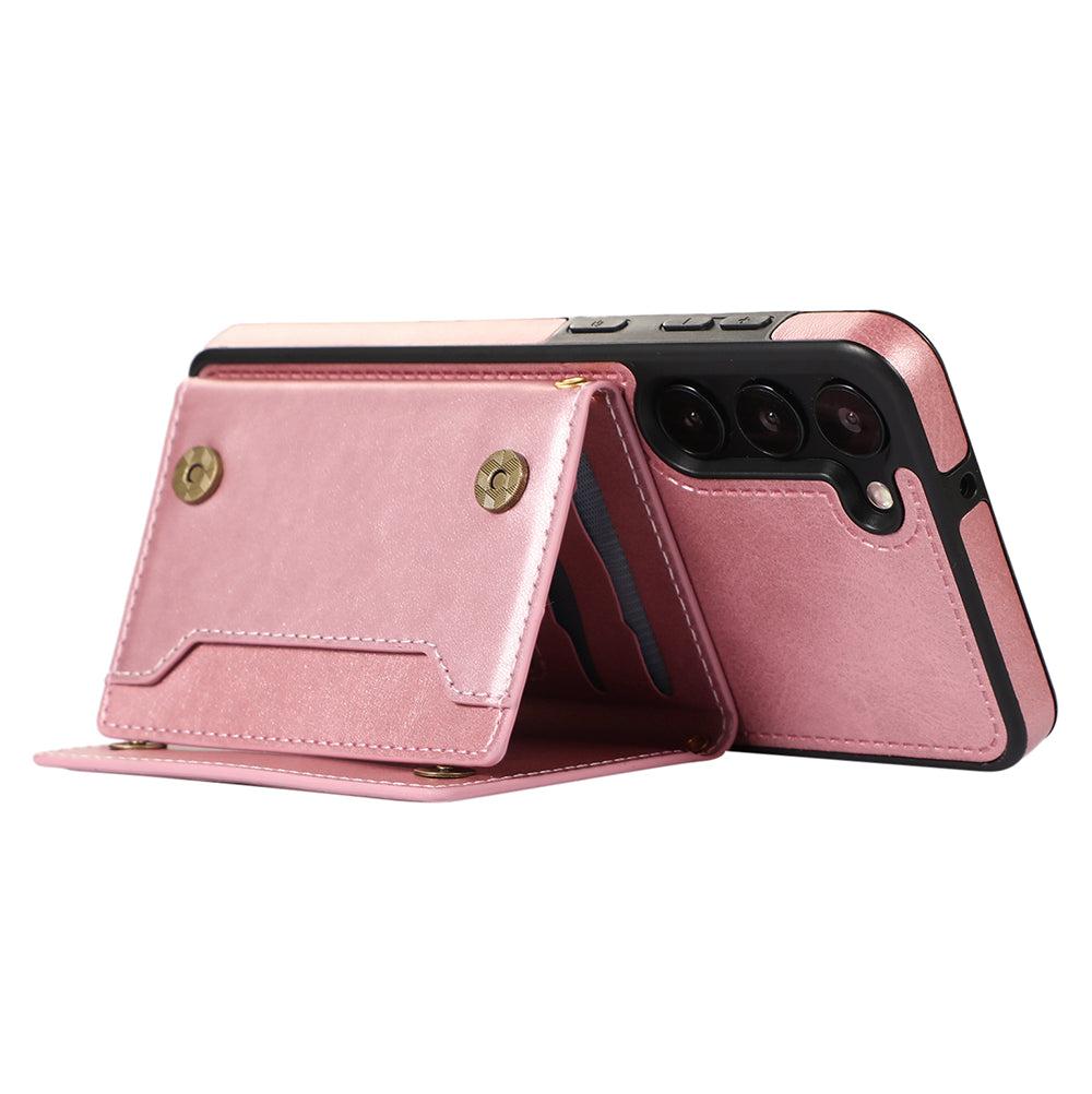 For Samsung Galaxy S24 Kickstand Case RFID Blocking Wallet Phone Cover - Rose Gold