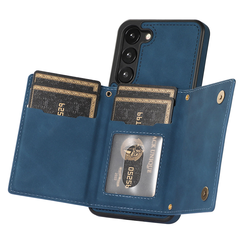 For Samsung Galaxy S24 Kickstand Case RFID Blocking Wallet Phone Cover - Blue