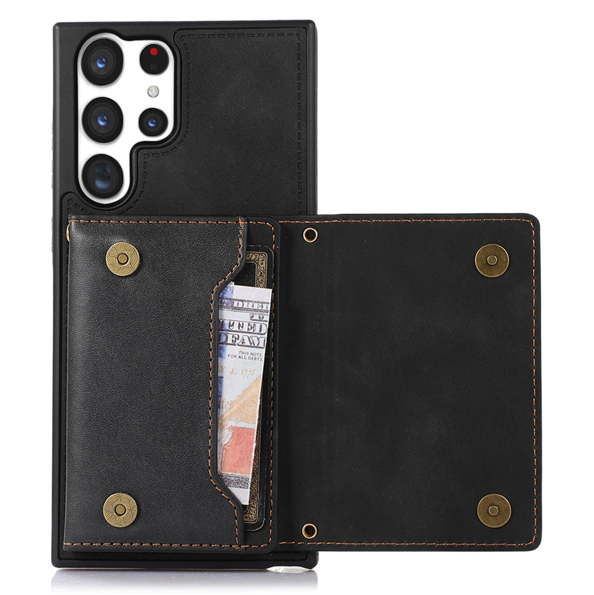 For Samsung Galaxy S24 Ultra Case Rhinestone Phone Cover with Wallet RFID Blocking - Black