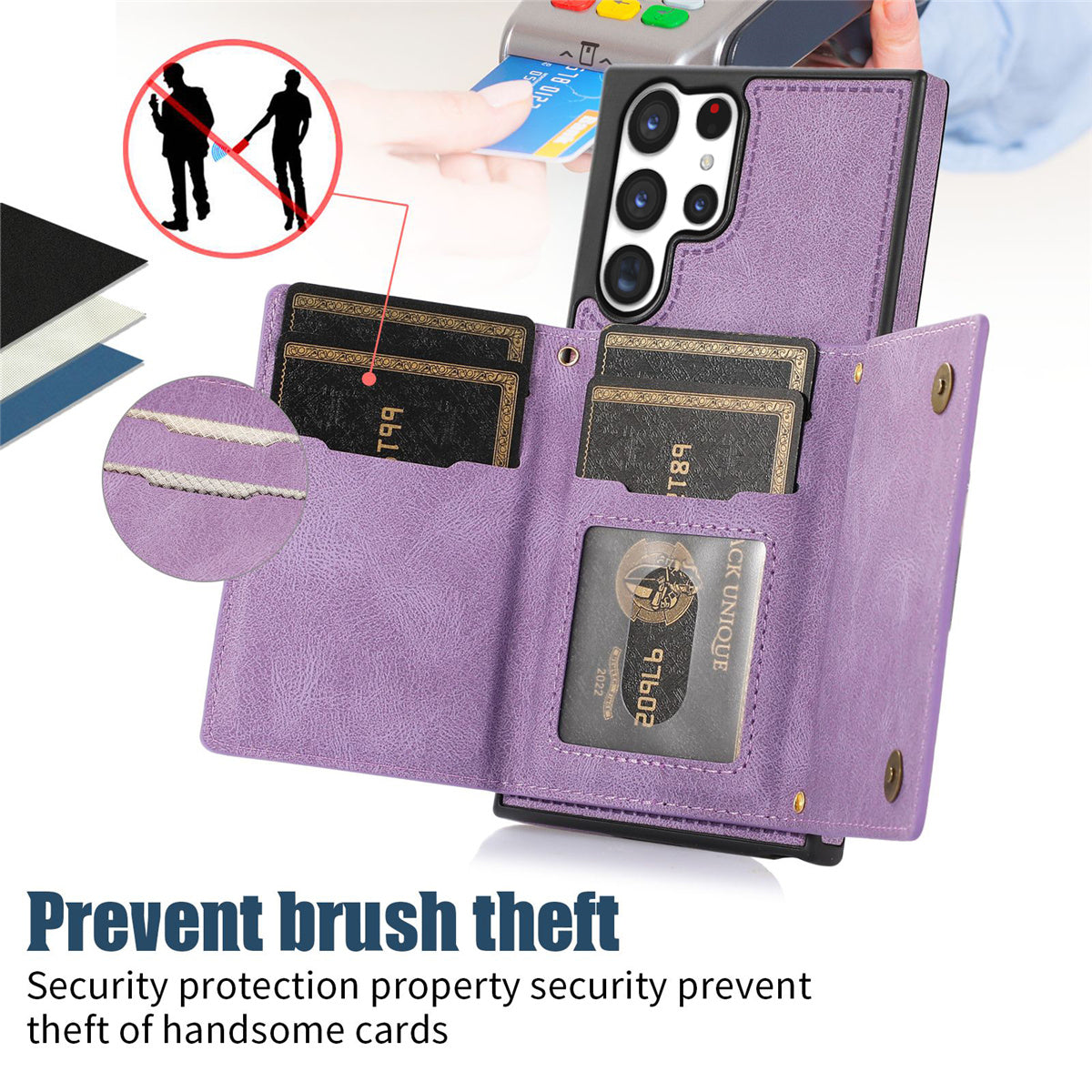 For Samsung Galaxy S24 Ultra Case Rhinestone Phone Cover with Wallet RFID Blocking - Purple