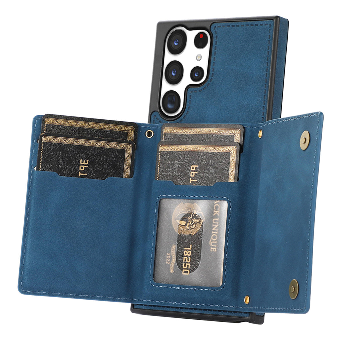 For Samsung Galaxy S24 Ultra Case Rhinestone Phone Cover with Wallet RFID Blocking - Blue