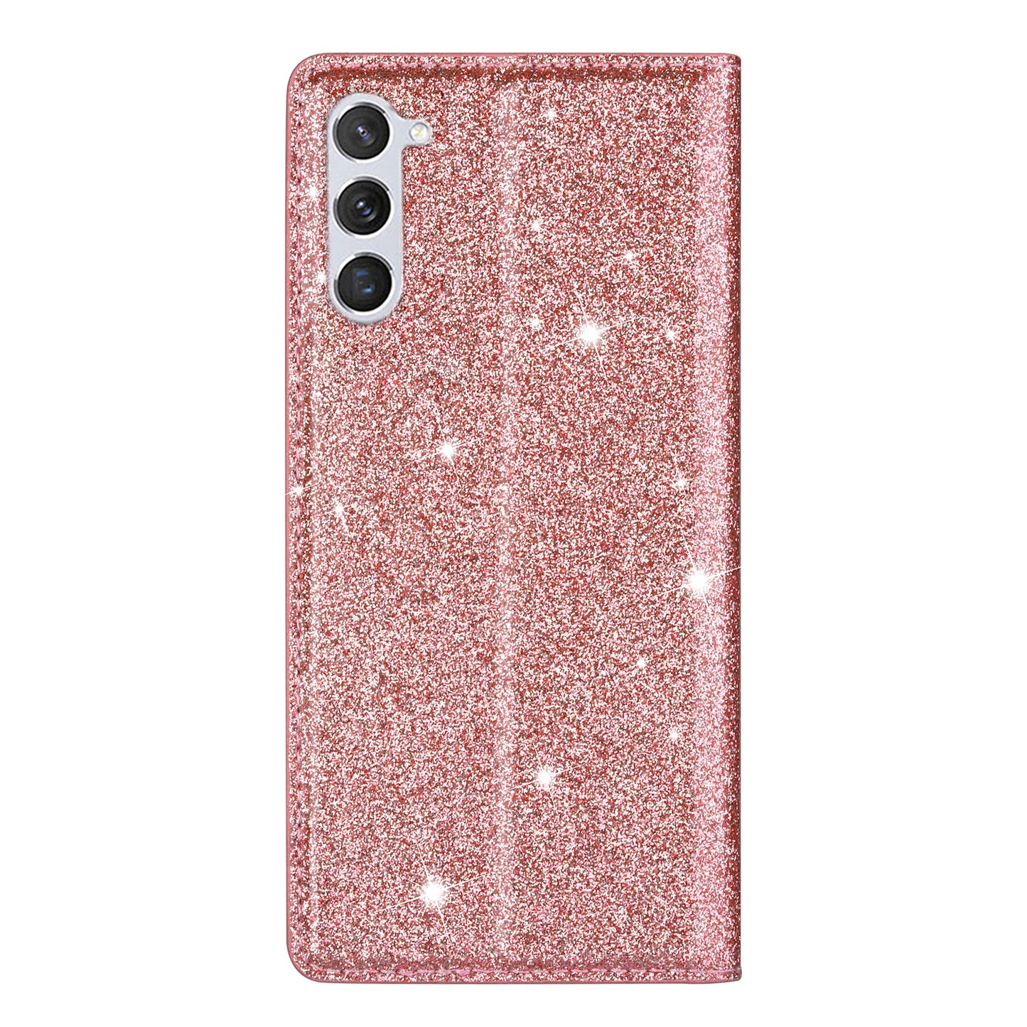 For Samsung Galaxy S24+ Case Card Holder Glittery Leather Stand Cover - Rose Gold