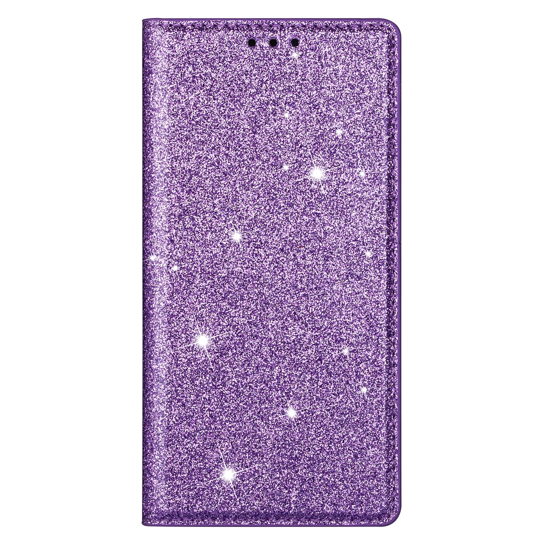For Samsung Galaxy S24+ Case Card Holder Glittery Leather Stand Cover - Purple