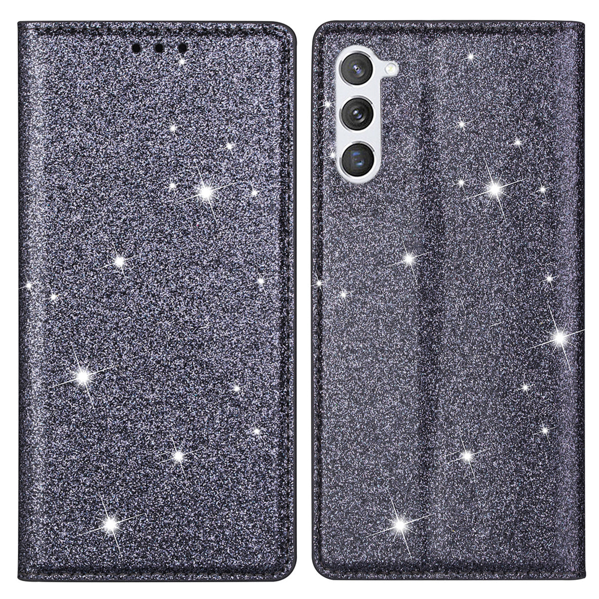 For Samsung Galaxy S24+ Case Card Holder Glittery Leather Stand Cover - Grey