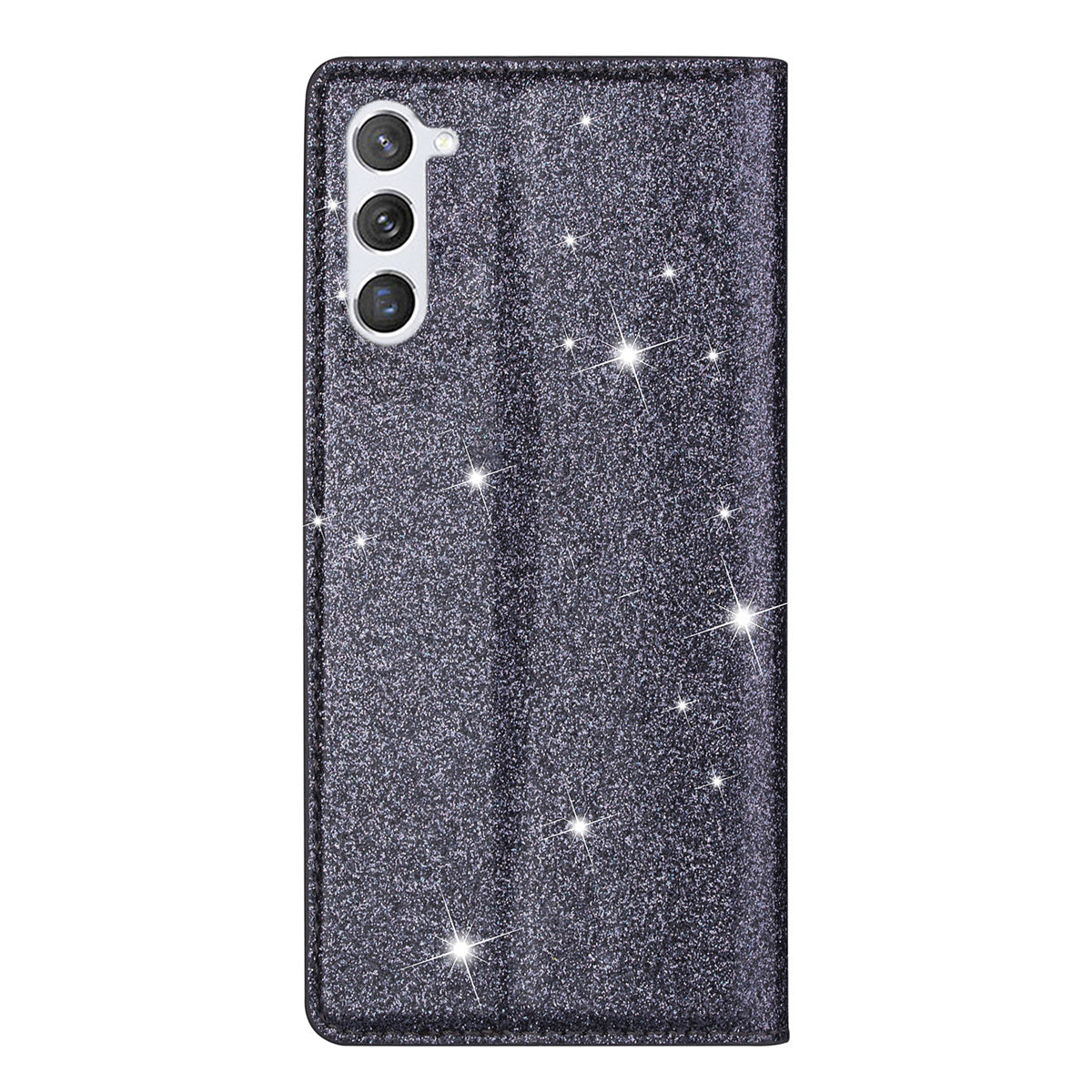 For Samsung Galaxy S24+ Case Card Holder Glittery Leather Stand Cover - Grey