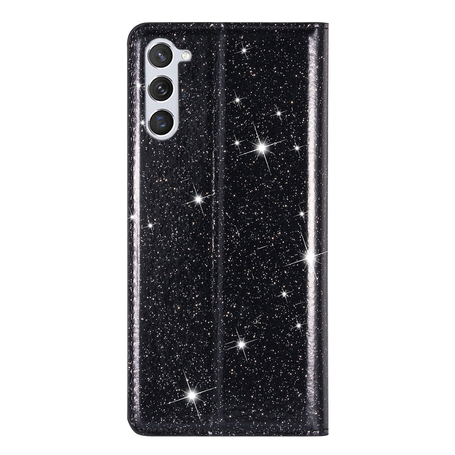 For Samsung Galaxy S24 Leather Case Card Holder Glitter Phone Cover - Black