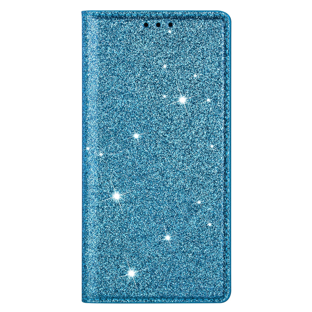 For Samsung Galaxy S24 Leather Case Card Holder Glitter Phone Cover - Blue