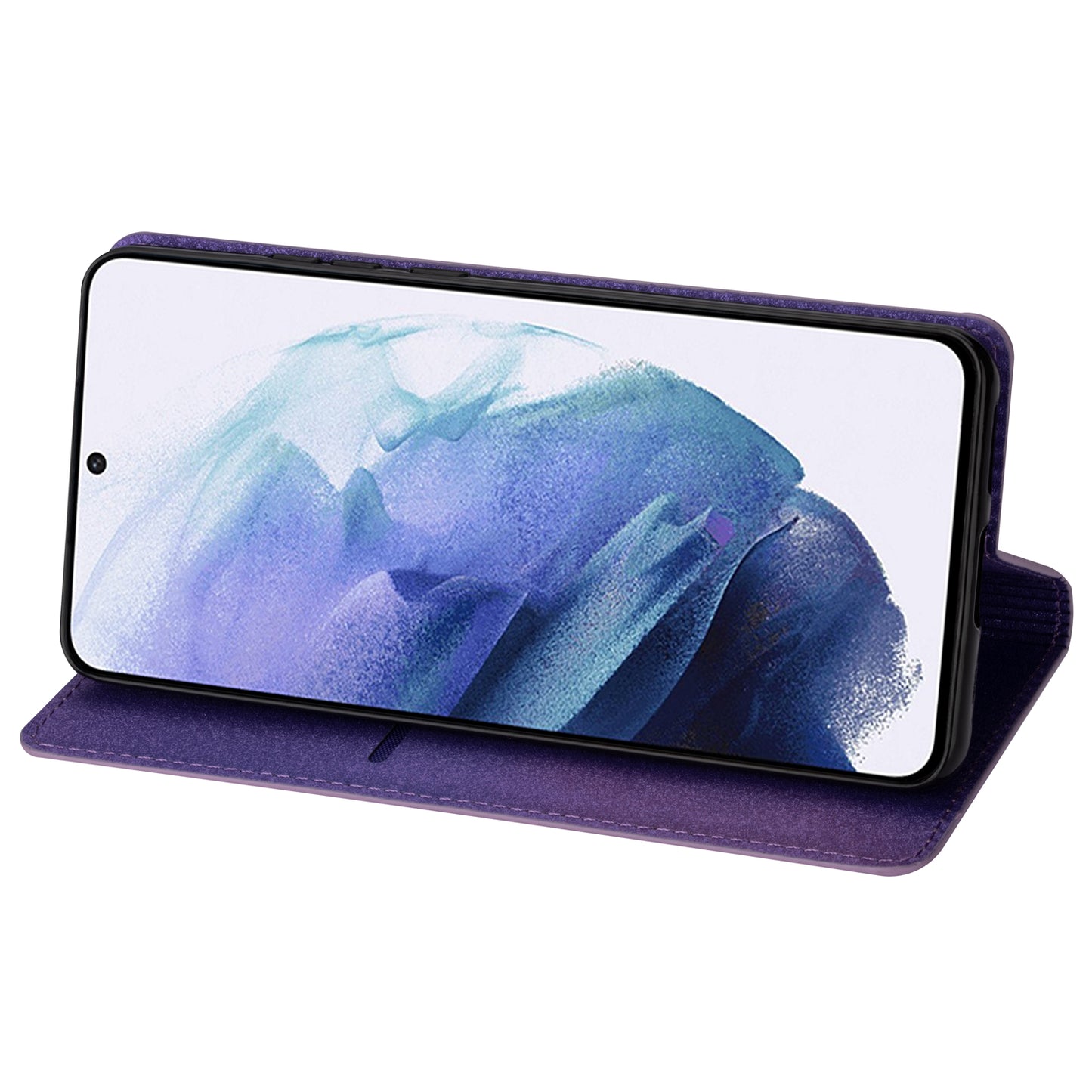 For Samsung Galaxy S24 Leather Case Card Holder Glitter Phone Cover - Purple