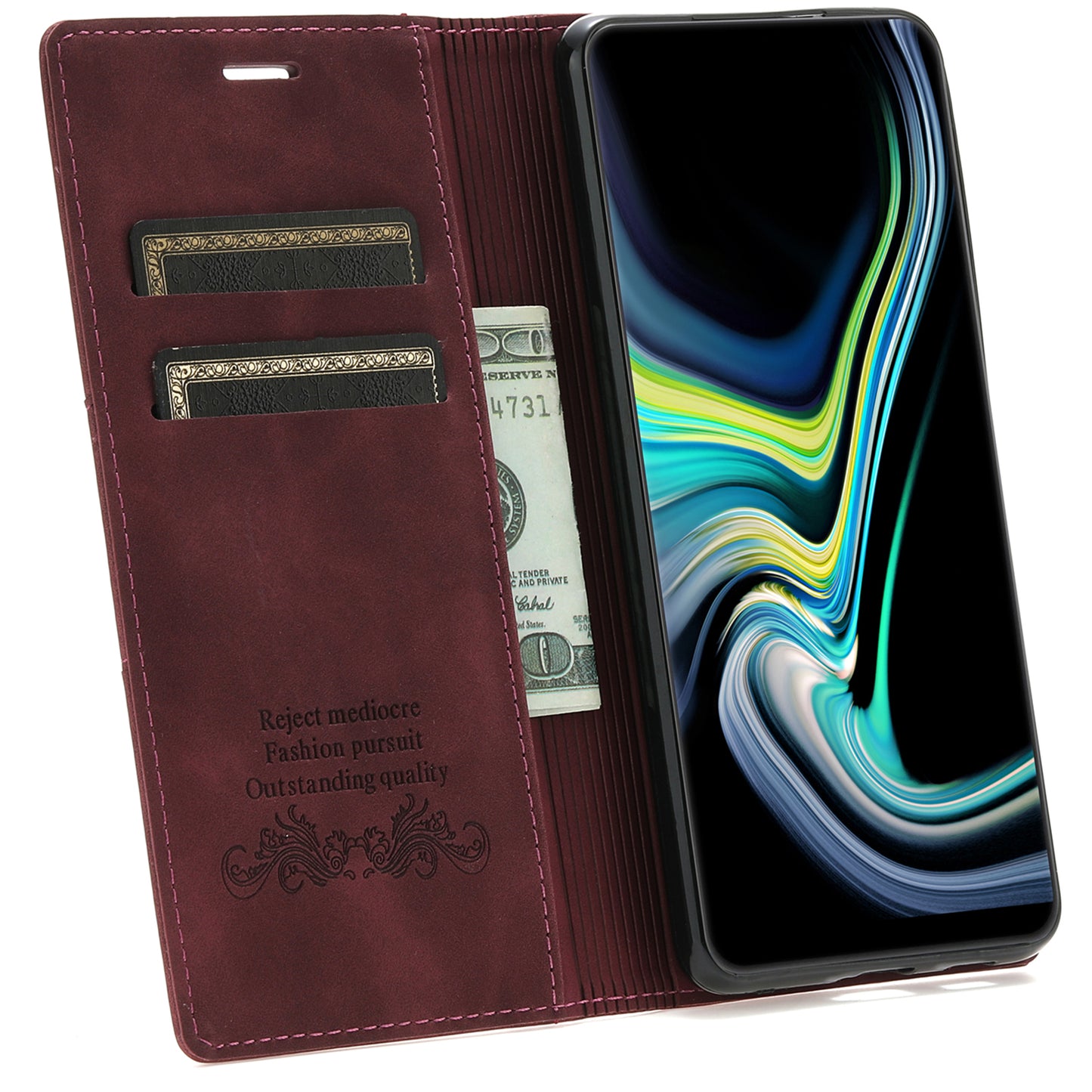 For Samsung Galaxy S24 Leather Case Anti-drop Wallet Phone Cover - Wine Red