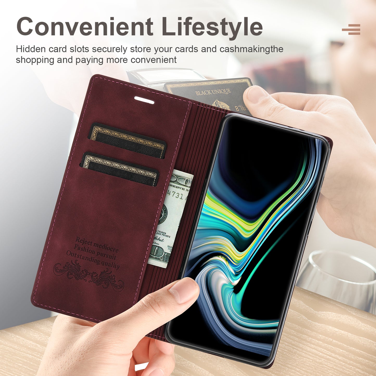 For Samsung Galaxy S24 Leather Case Anti-drop Wallet Phone Cover - Wine Red