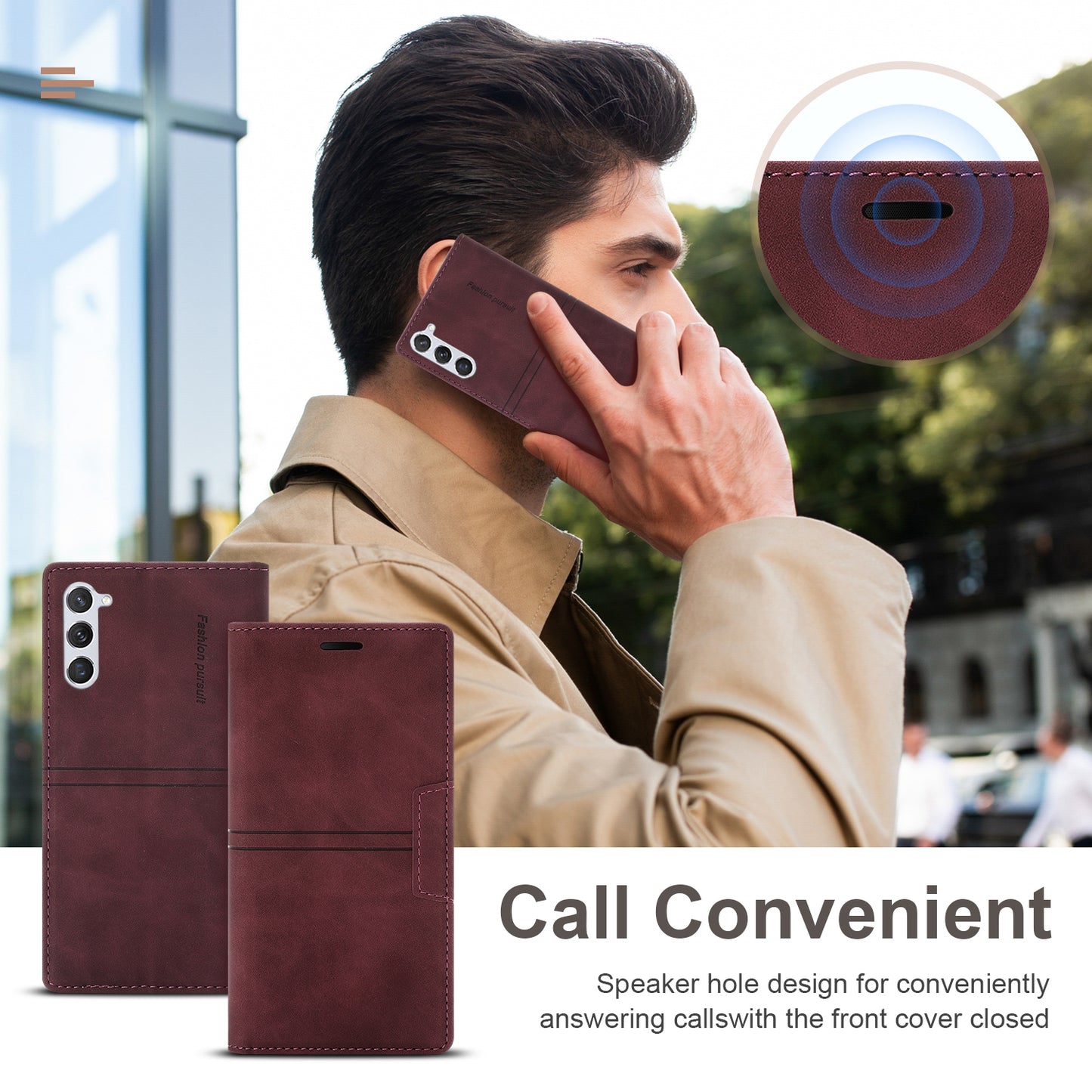 For Samsung Galaxy S24 Leather Case Anti-drop Wallet Phone Cover - Wine Red