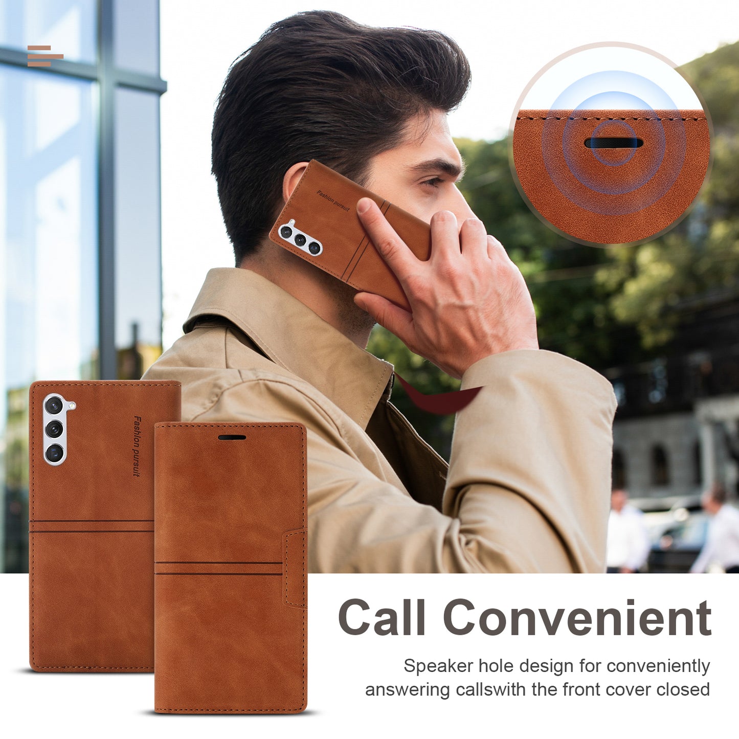 For Samsung Galaxy S24 Leather Case Anti-drop Wallet Phone Cover - Brown