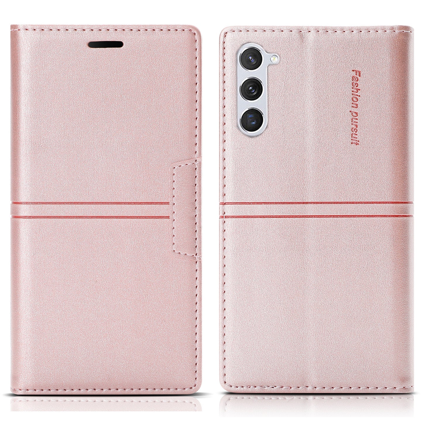 For Samsung Galaxy S24 Leather Case Anti-drop Wallet Phone Cover - Rose Gold